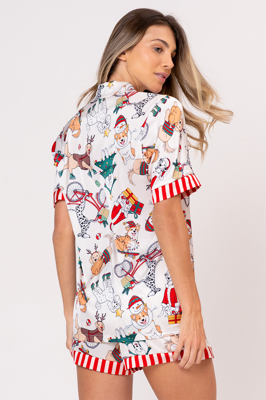 PIJAMA AMERICANO ACETINADO CURTO - NATAL AU PIJAMA AMERICANO ACETINADO CURTO - NATAL AU