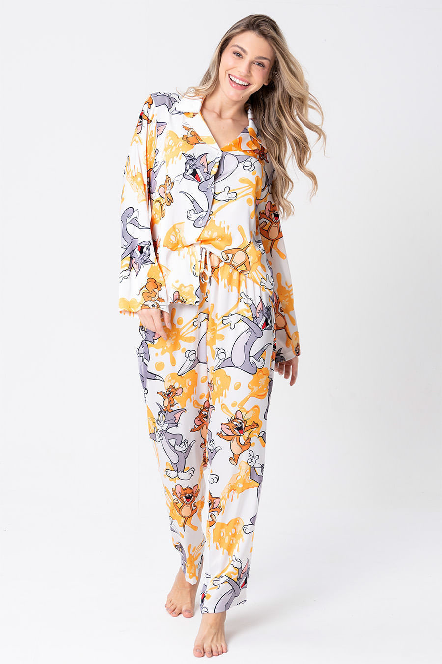 PIJAMA AMERICANO ACETINADO LONGO - DIGA CHEESE PIJAMA AMERICANO ACETINADO LONGO - DIGA CHEESE