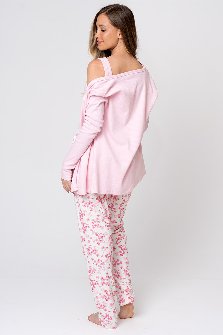 PIJAMA FEMININO LONGO 3 PEÇAS FLORAL - AMOR DE MÃE COSTAS