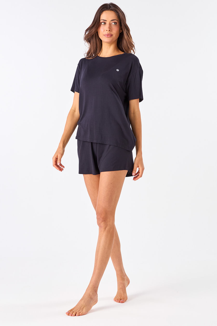 PIJAMA CURTO FEMININO  EM VISCOSE PRETO - CLÁSSICO VISCOSE BLACK PIJAMA CURTO FEMININO  EM VISCOSE PRETO - CLÁSSICO VISCOSE BLACK