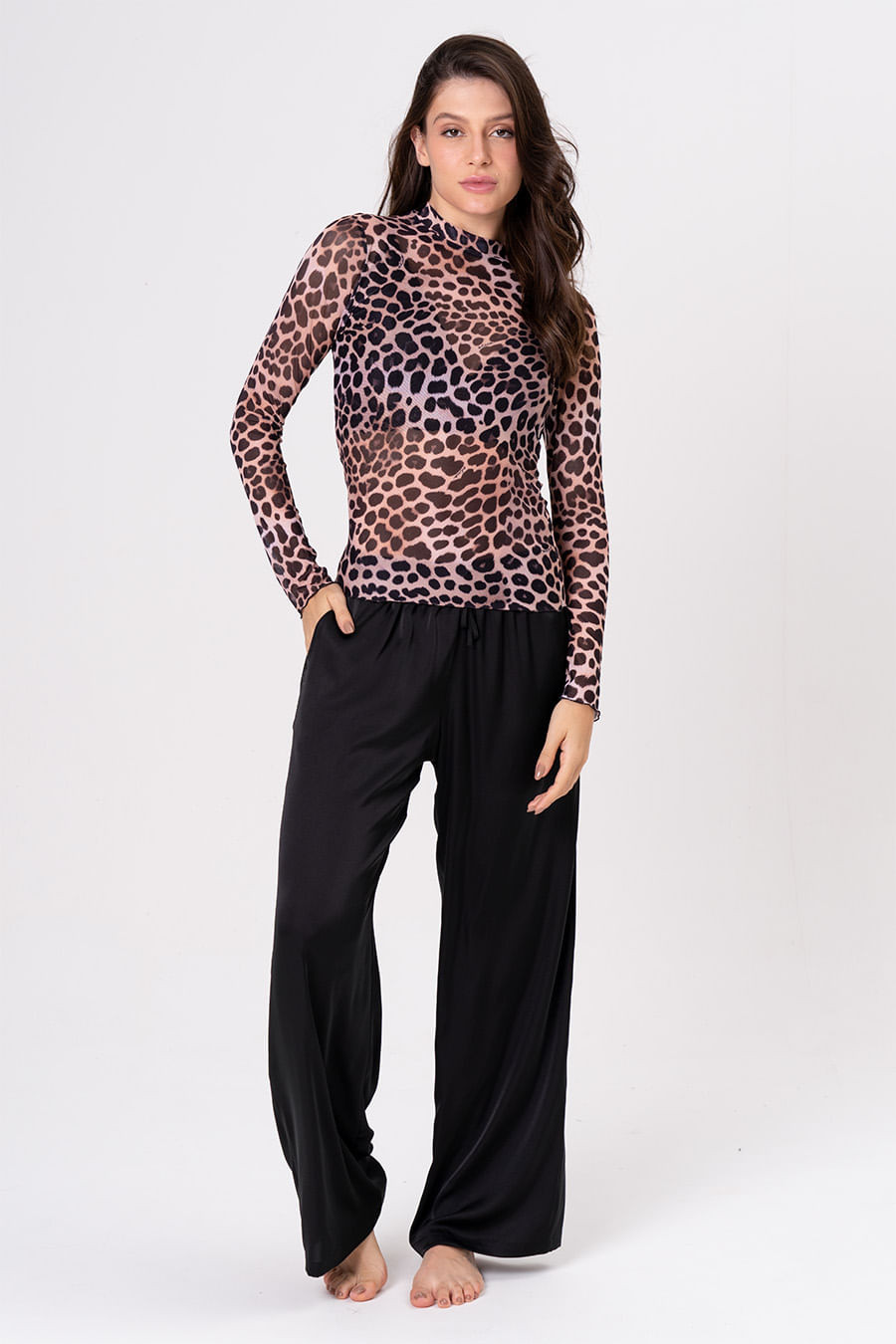 PIJAMA DE TULE COM CALÇA ACETINADA - FELINE PIJAMA DE TULE COM CALÇA ACETINADA - FELINE