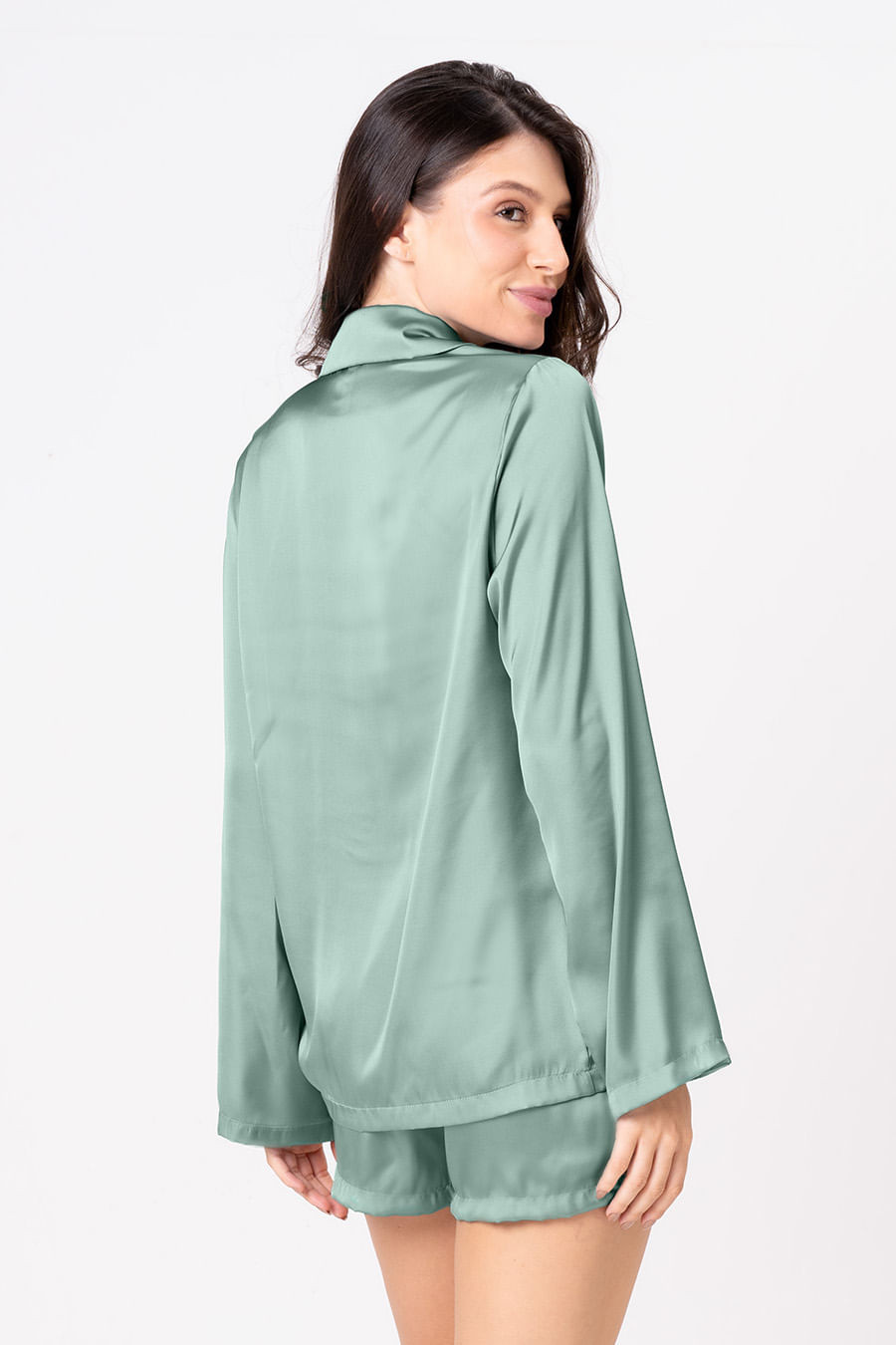 PIJAMA ACETINADO AMERICANO CURTO - CLÁSSICOS ACETINADOS VERDE JADE PIJAMA ACETINADO AMERICANO CURTO - CLÁSSICOS ACETINADOS VERDE JADE