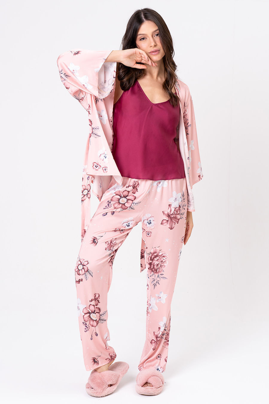 PIJAMA 3 PEÇAS ACETINADO - FLORATA PIJAMA 3 PEÇAS ACETINADO - FLORATA