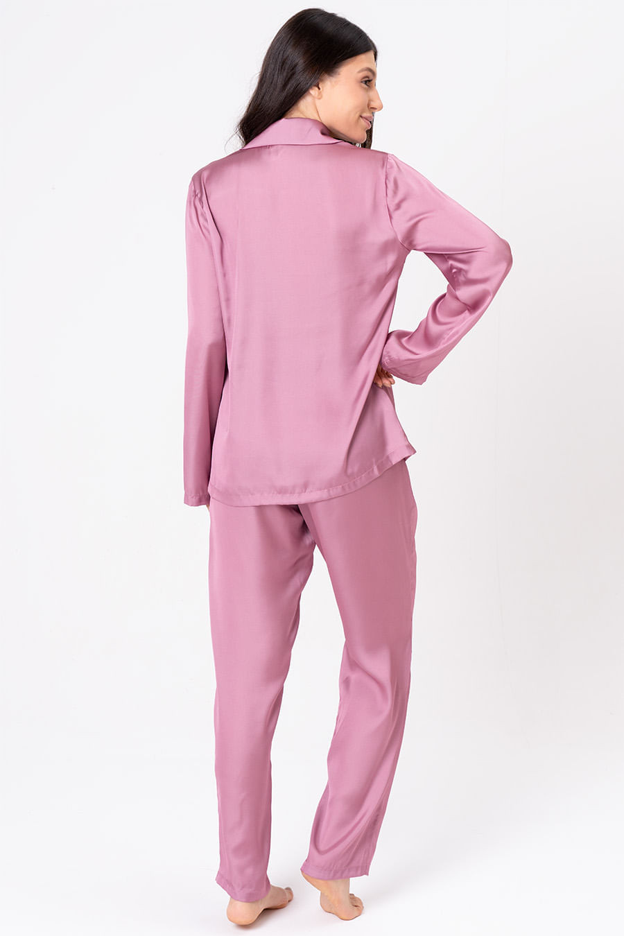 PIJAMA AMERICANO ACETINADO LONGO - CLÁSSICOS ACETINADOS ROSA DIAMANTE PIJAMA AMERICANO ACETINADO LONGO - CLÁSSICOS ACETINADOS ROSA DIAMANTE