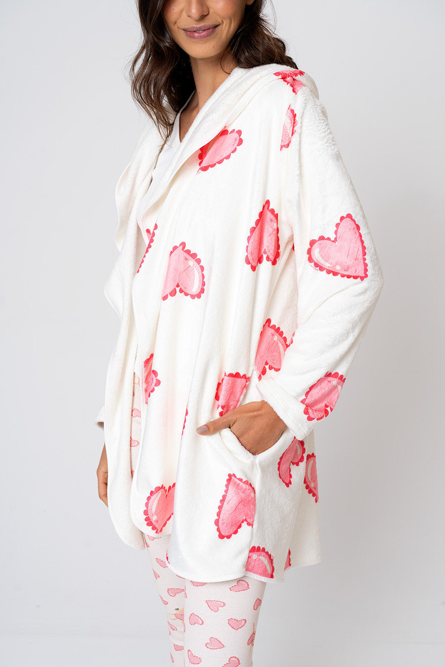 CASACO FEMININO EM FLEECE CORAÇÕES - BAILARINA