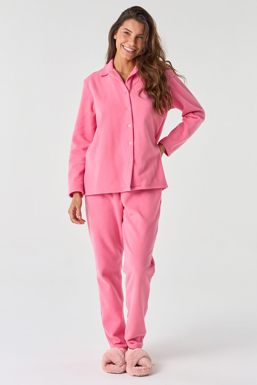 PIJAMA LONGO DE BOTÕES FEMININO - CLÁSSICOS SOFT ORQUÍDEA