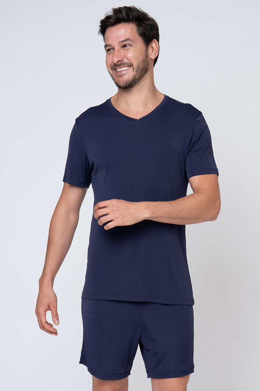 KIT PIJAMA DE PLUME CURTO E ROBE DE SOFT AZUL FRENTE PIJAMA