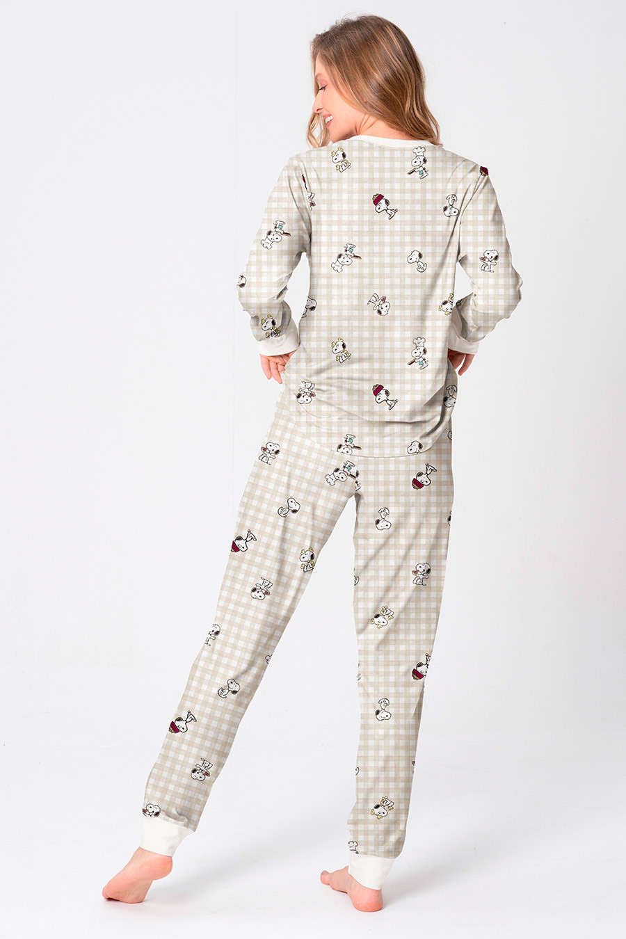 PIJAMA LONGO SKIN LIGHT FEMININO - SNOOPY LOVERS COSTAS