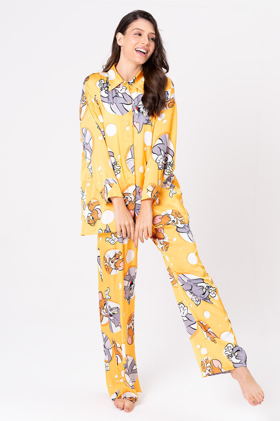 PIJAMA AMERICANO ACETINADO LONGO QUEIJOS - DIGA CHEESE PIJAMA AMERICANO ACETINADO LONGO QUEIJOS - DIGA CHEESE