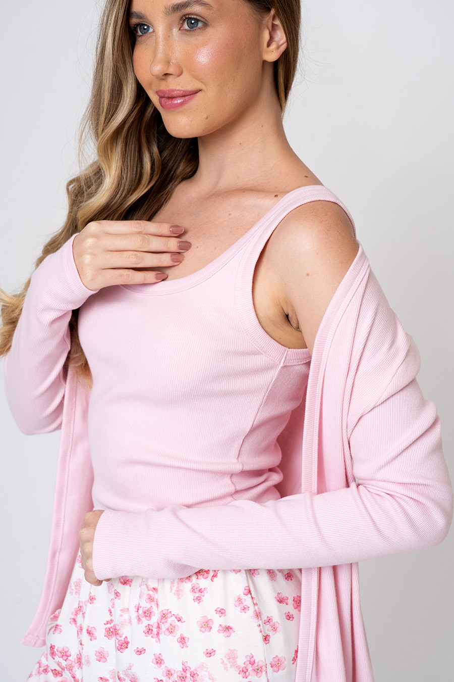 PIJAMA FEMININO LONGO 3 PEÇAS FLORAL - AMOR DE MÃE DETALHES