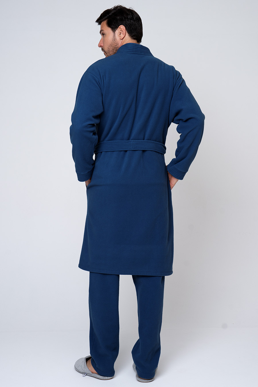 KIT PIJAMA DE PLUME CURTO E ROBE DE SOFT AZUL COSTAS ROBE