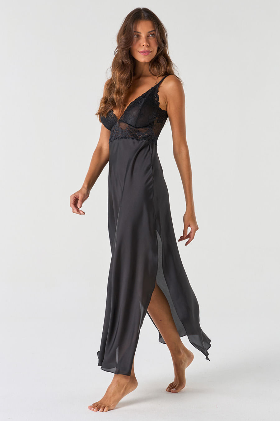 CAMISOLA LONGA COM RENDA ACETINADA - YES, I DO CAMISOLA LONGA COM RENDA ACETINADA - YES, I DO