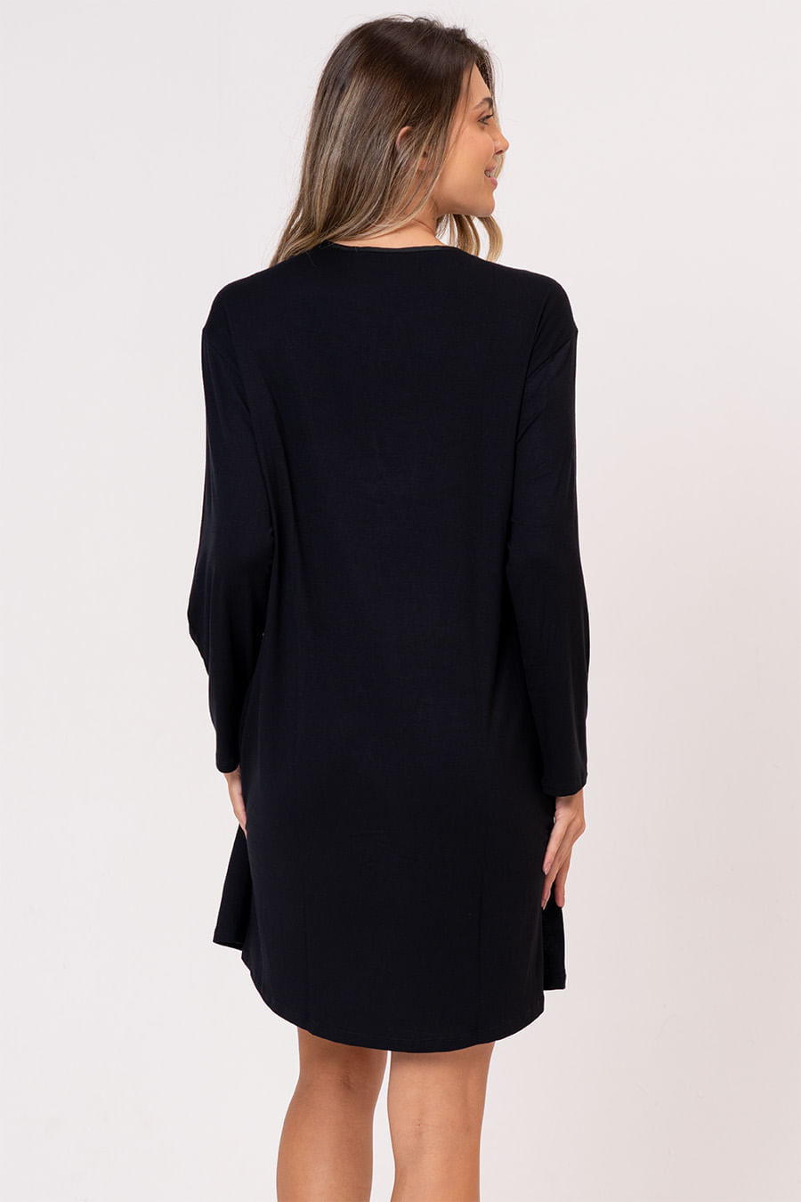 CAMISOLA CURTA MANGA LONGA PRETA - CLÁSSICO VISCOSE BLACK CAMISOLA CURTA MANGA LONGA PRETA - CLÁSSICO VISCOSE BLACK