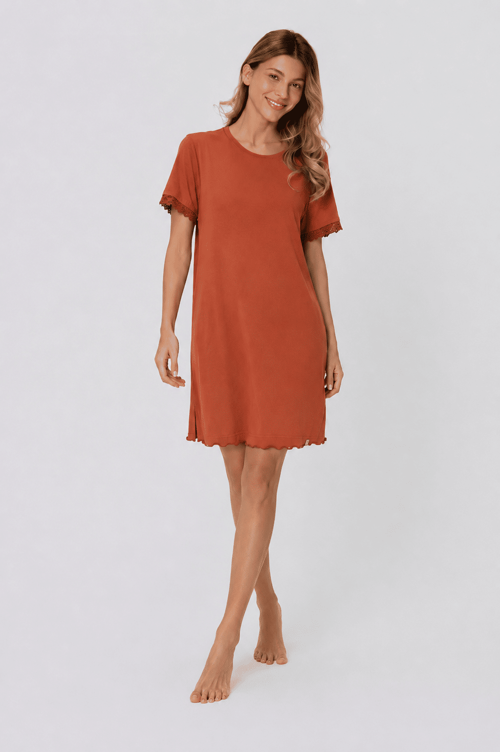 CAMISOLA CURTA RIBANA DE VISCOSE - CLÁSSICO VISCO BOMBAY BROWN FRENTE