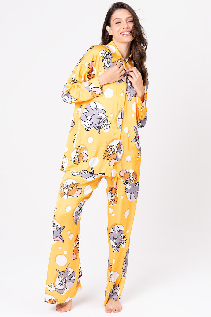 PIJAMA AMERICANO ACETINADO LONGO QUEIJOS - DIGA CHEESE PIJAMA AMERICANO ACETINADO LONGO QUEIJOS - DIGA CHEESE