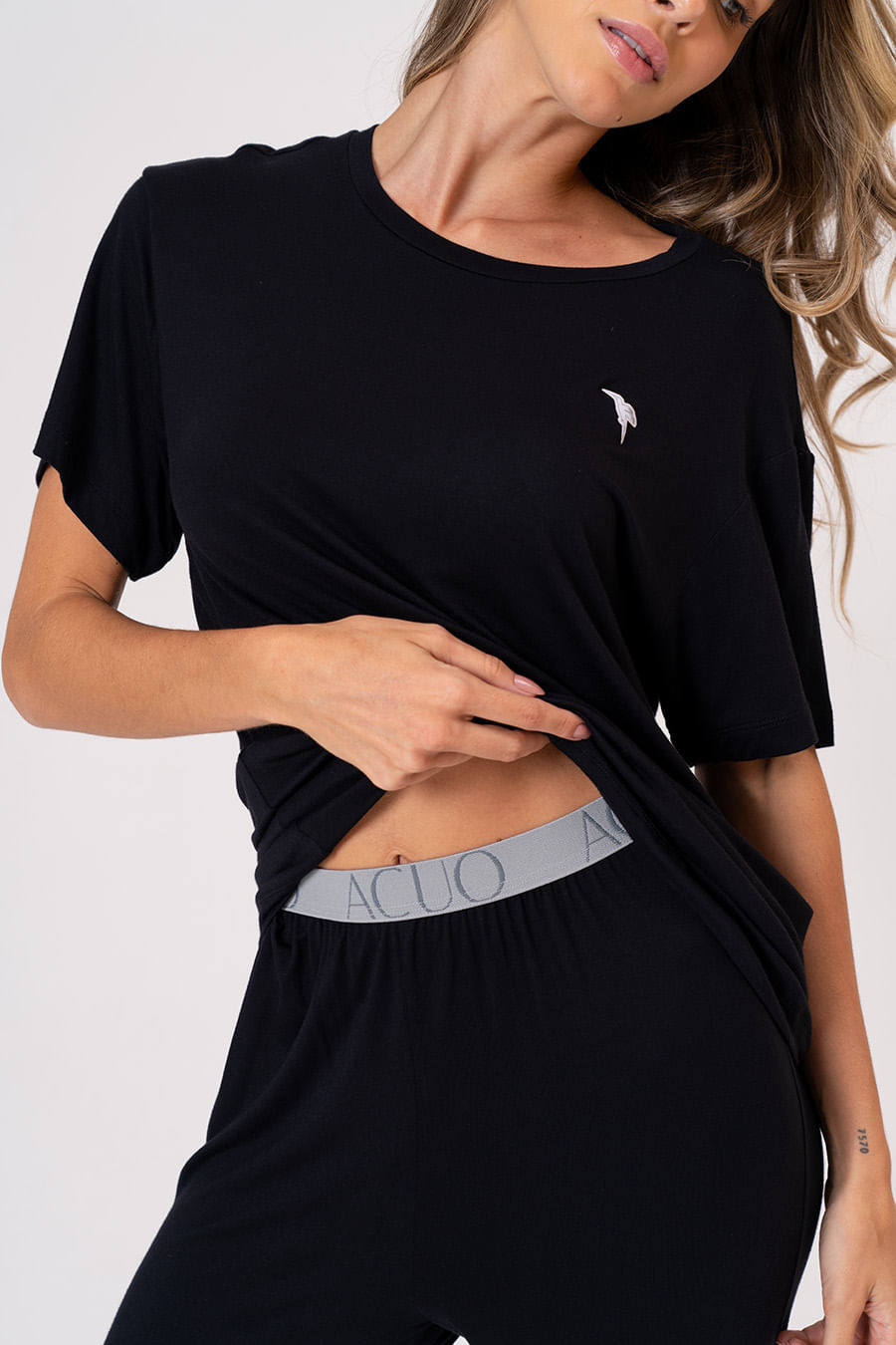 PIJAMA LONGO FEMININO MANGA CURTA E CALÇA - CLÁSSICO VISCOSE BLACK PIJAMA LONGO FEMININO MANGA CURTA E CALÇA - CLÁSSICO VISCOSE BLACK