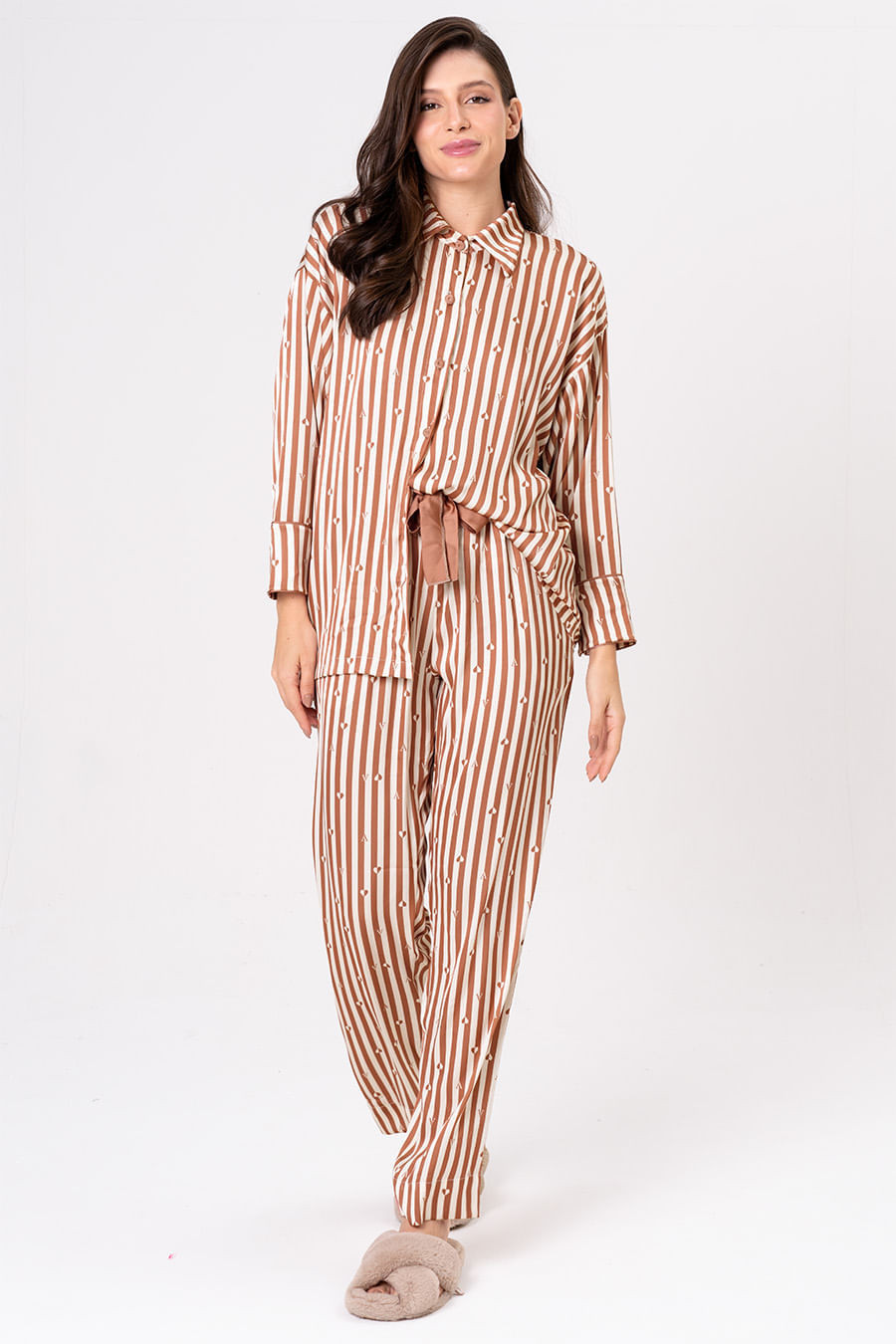 PIJAMA AMERICANO ACETINADO LISTRAS - SERENA PIJAMA AMERICANO ACETINADO LISTRAS - SERENA