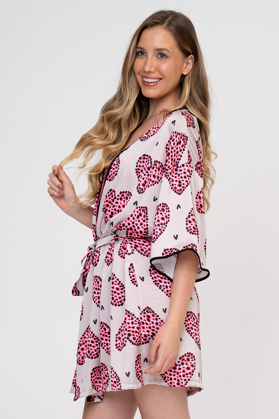 ROBE ACETINADO CORAÇÕES PRINT - DOCE FELINA