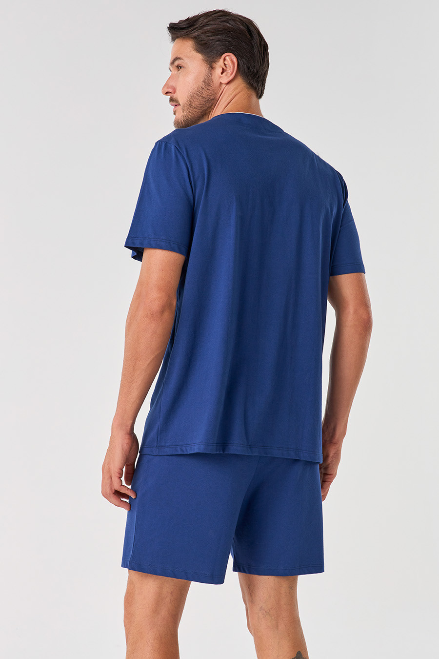 KIT PIJAMA DE ALGODÃO CURTO E ROBE DE SOFT AZUL PIJAMA COSTAS