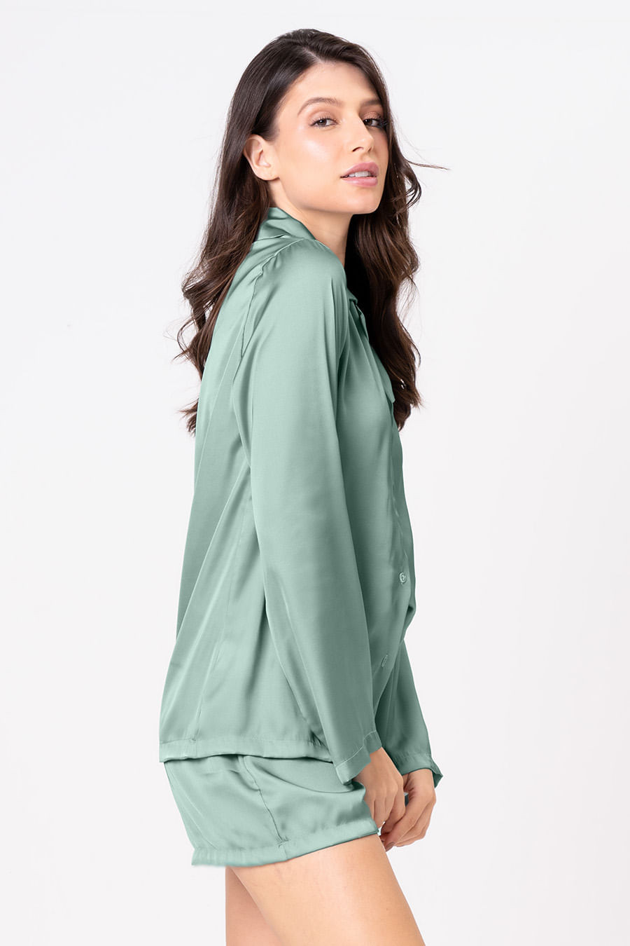 PIJAMA ACETINADO AMERICANO CURTO - CLÁSSICOS ACETINADOS VERDE JADE PIJAMA ACETINADO AMERICANO CURTO - CLÁSSICOS ACETINADOS VERDE JADE