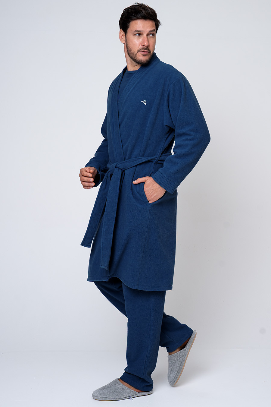 KIT PIJAMA DE PLUME CURTO E ROBE DE SOFT AZUL LADO ROBE