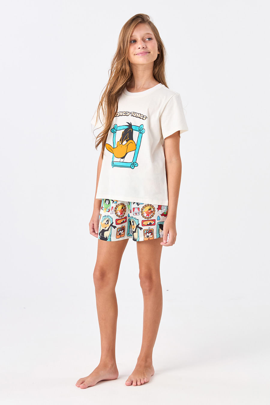 PIJAMA CURTO ALGODÃO E SHORT ACETINADO JUVENIL - LOONEY TUNES SHOW PIJAMA CURTO ALGODÃO E SHORT ACETINADO JUVENIL - LOONEY TUNES SHOW