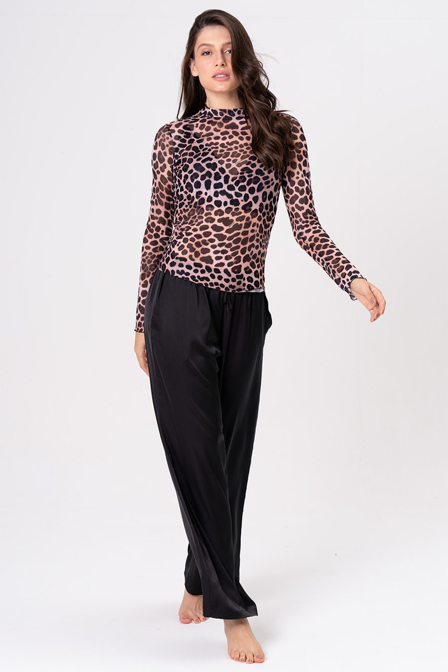 PIJAMA DE TULE COM CALÇA ACETINADA - FELINE PIJAMA DE TULE COM CALÇA ACETINADA - FELINE