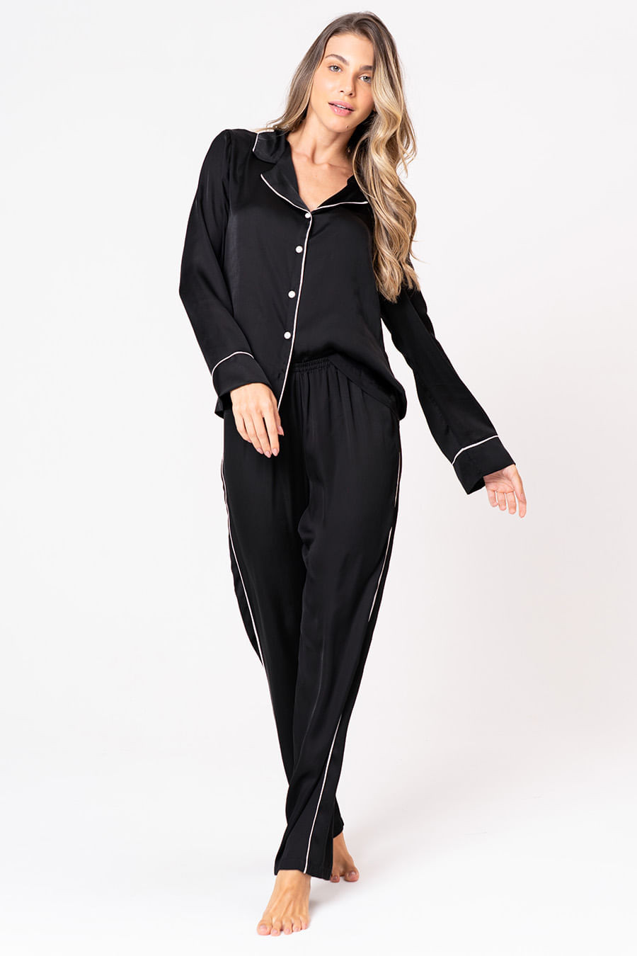 PIJAMA AMERICANO COM DETALHES TOQU DE SEDA - ETERNO FEMININO PIJAMA AMERICANO COM DETALHES TOQU DE SEDA - ETERNO FEMININO