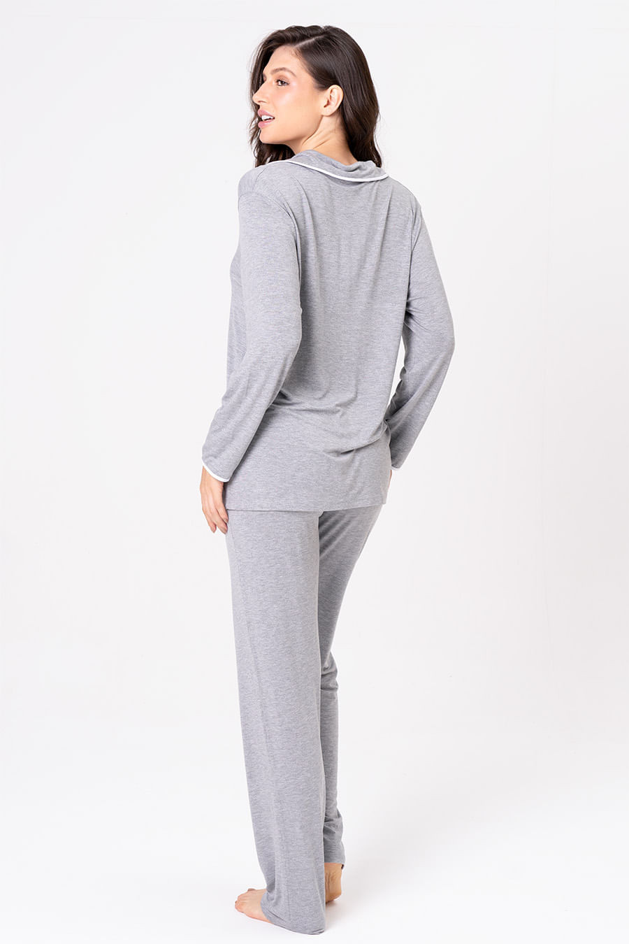 PIJAMA LONGO MALHA DE VISCOSE COM BOTÕES - CLÁSSICO VISCOSE MESCLA PIJAMA LONGO MALHA DE VISCOSE COM BOTÕES - CLÁSSICO VISCOSE MESCLA