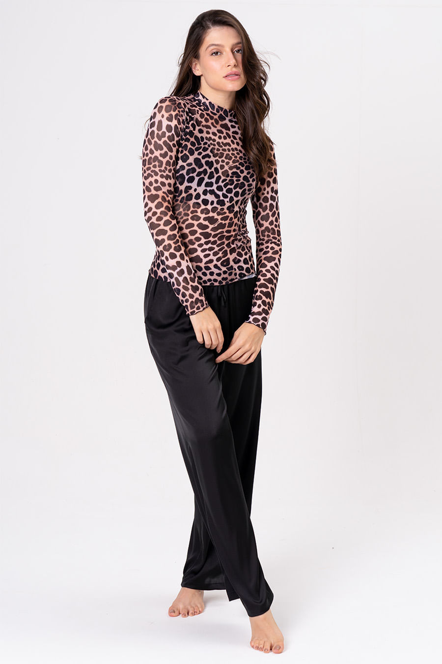 PIJAMA DE TULE COM CALÇA ACETINADA - FELINE PIJAMA DE TULE COM CALÇA ACETINADA - FELINE