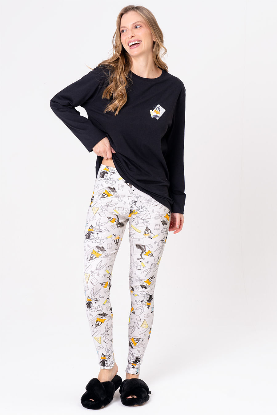 PIJAMA LONGO MEIA MALHA COM CALÇA DE RIBANA - LOONEY GERAÇÃO RAIZ PIJAMA LONGO MEIA MALHA COM CALÇA DE RIBANA - LOONEY GERAÇÃO RAIZ