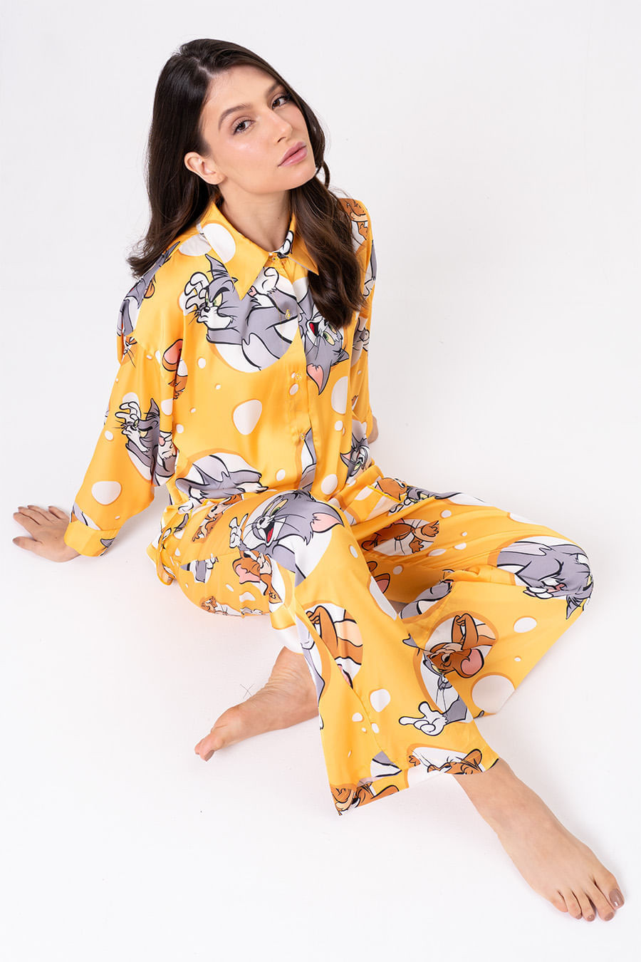 PIJAMA AMERICANO ACETINADO LONGO QUEIJOS - DIGA CHEESE PIJAMA AMERICANO ACETINADO LONGO QUEIJOS - DIGA CHEESE