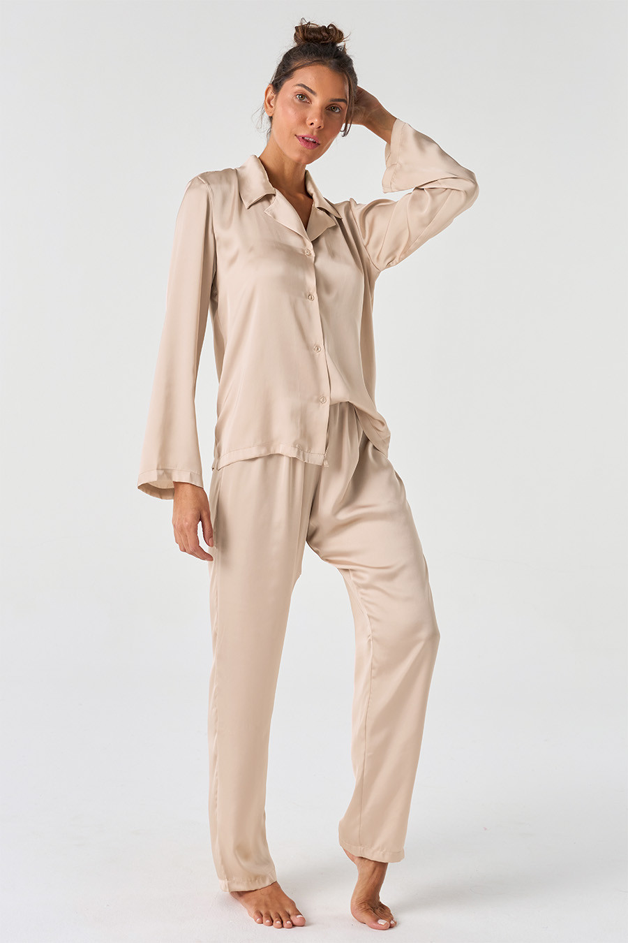 PIJAMA AMERICANO LONGO ACETINADO - CLÁSSICOS ACETINADOS MALTINE PIJAMA AMERICANO LONGO ACETINADO