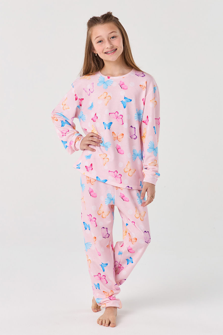 PIJAMA LONGO DE MOLETINHO JUVENIL - EFEITO BORBOLETA