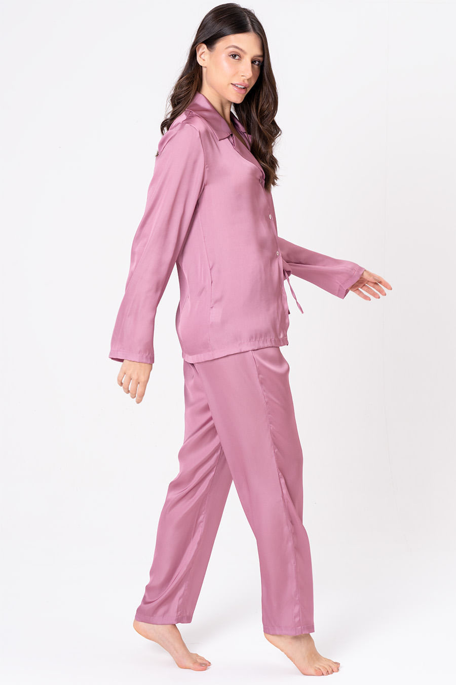 PIJAMA AMERICANO ACETINADO LONGO - CLÁSSICOS ACETINADOS ROSA DIAMANTE PIJAMA AMERICANO ACETINADO LONGO - CLÁSSICOS ACETINADOS ROSA DIAMANTE