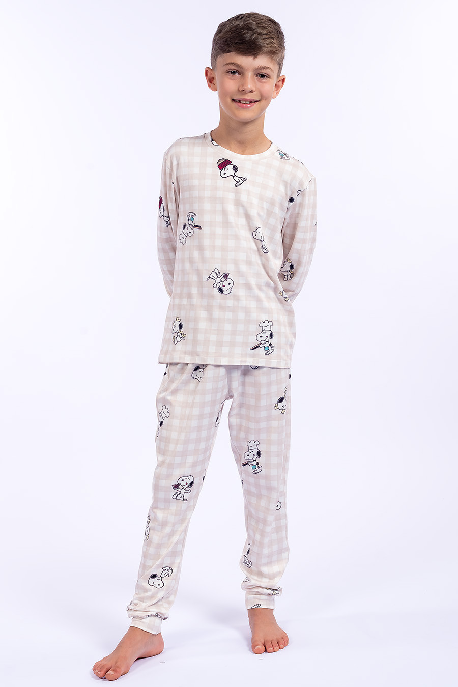 PIJAMA JUVENIL LONGO UNISSEX - SNOOPY LOVERS FRENTE MENINO