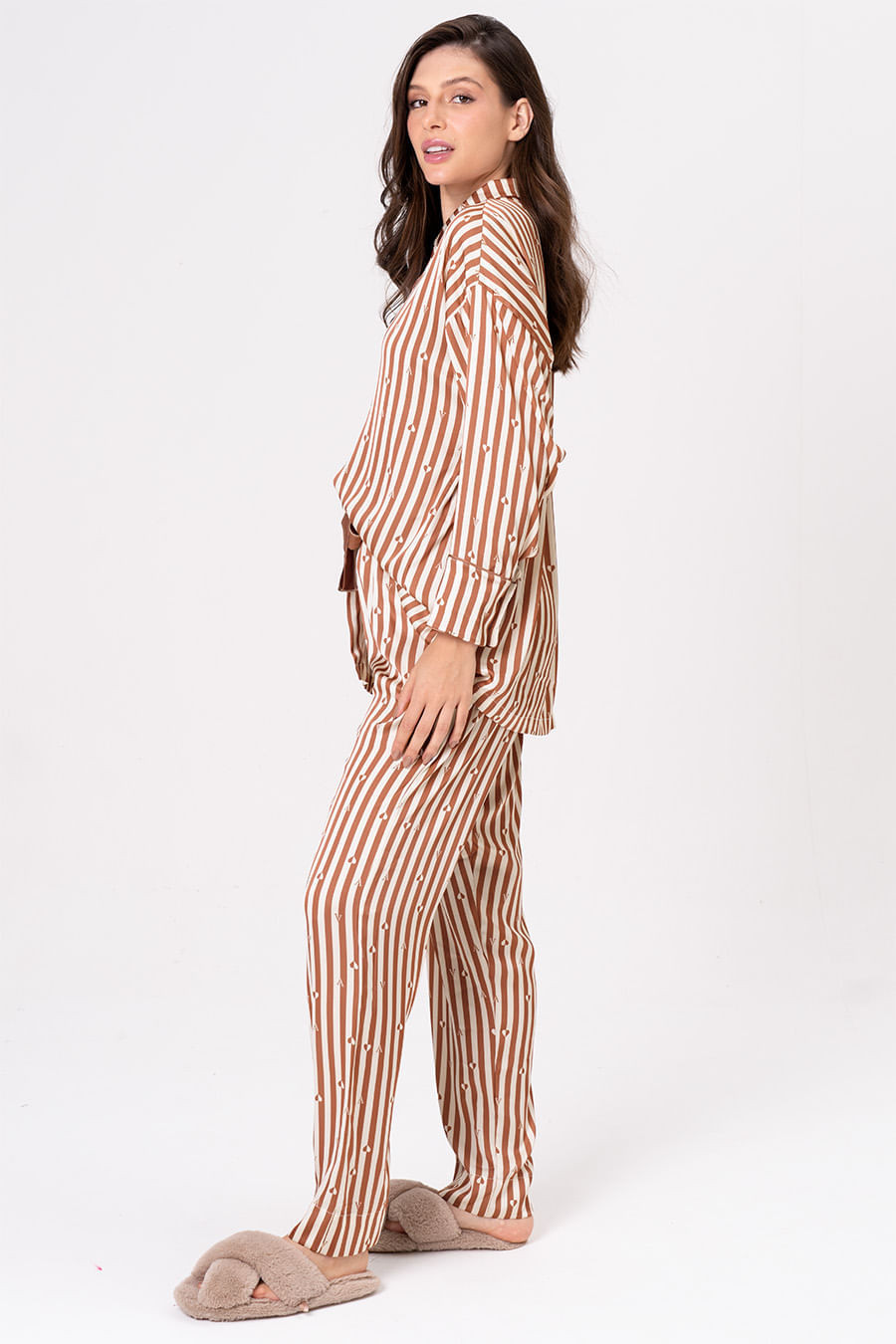 PIJAMA AMERICANO ACETINADO LISTRAS - SERENA PIJAMA AMERICANO ACETINADO LISTRAS - SERENA