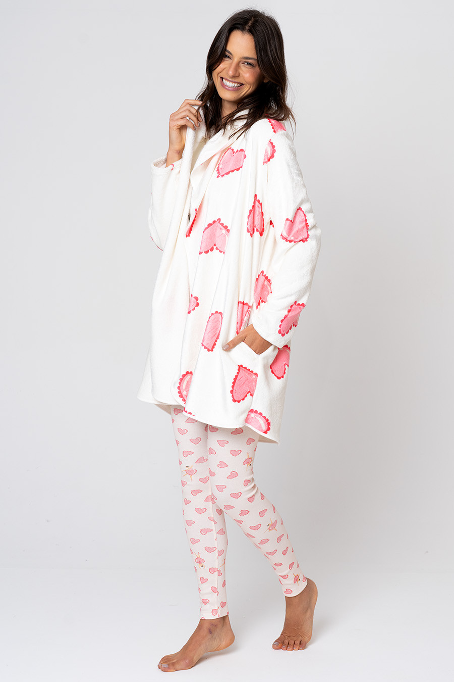 CASACO FEMININO EM FLEECE CORAÇÕES - BAILARINA