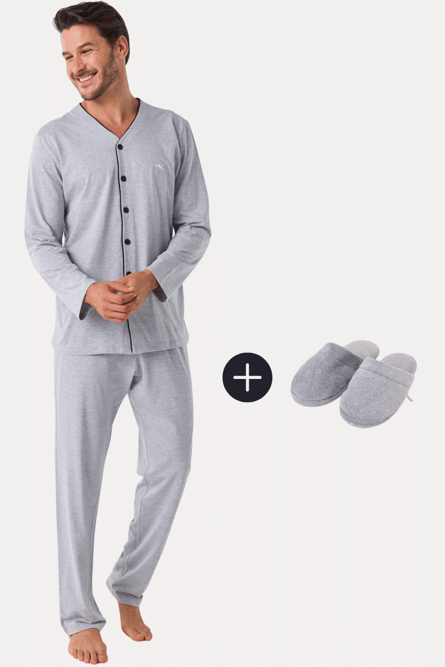 KIT PIJAMA AMERICANO LONGO ETERNO E PANTUFA KIT