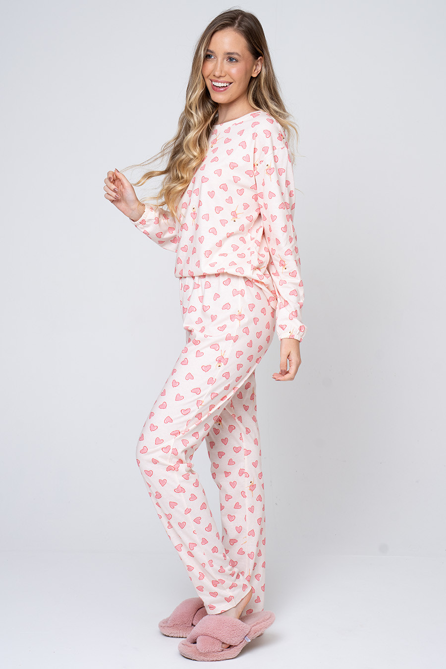 PIJAMA LONGO ALGODÃO CORAÇÕES - BAILARINA