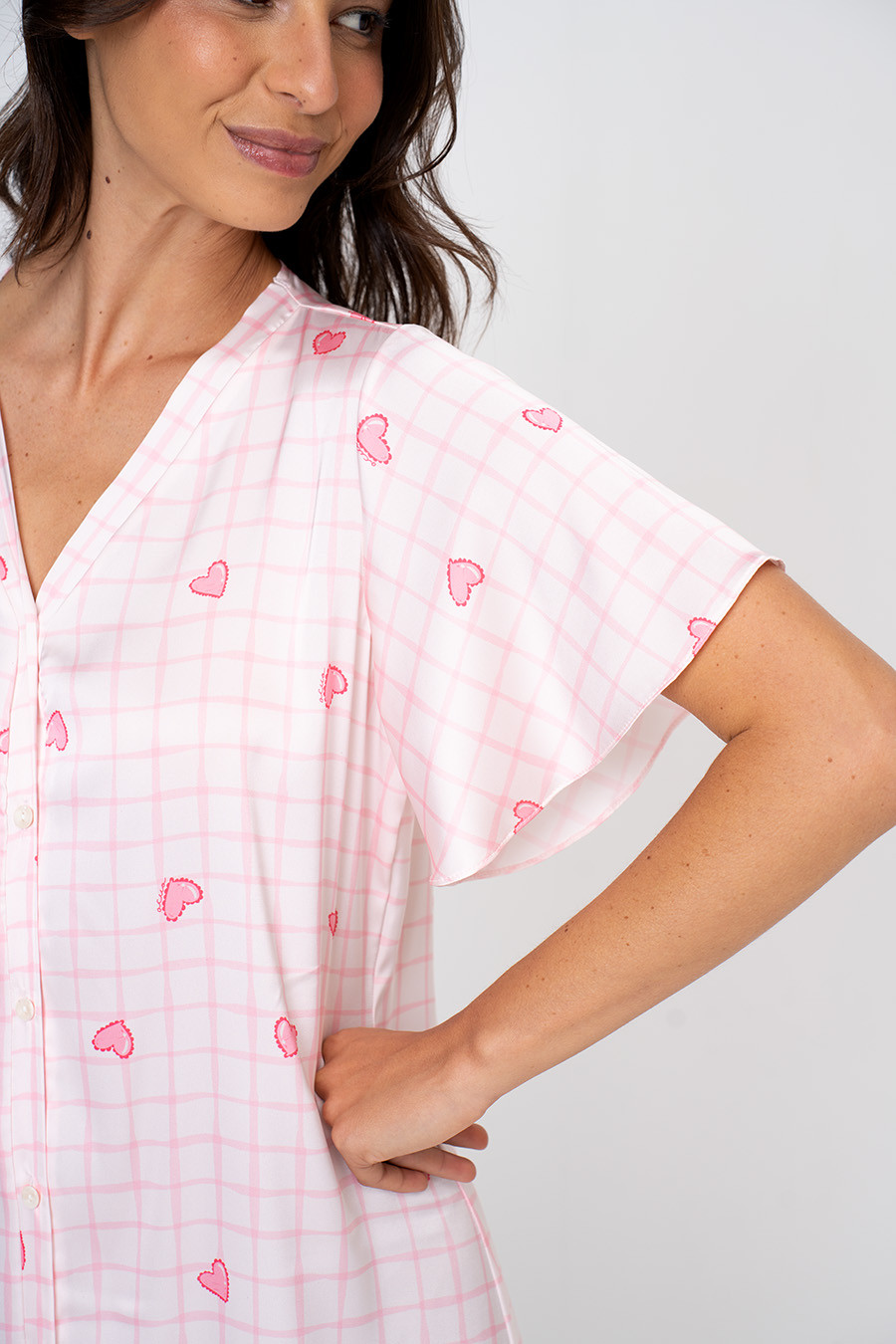 CAMISOLA CORAÇÕES COM BOTÕES E BABADO - BAILARINA