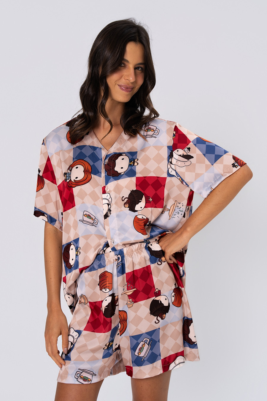 PIJAMA CURTO DE BOTÃO UNISSEX - FRIENDS FRENTE MULHER