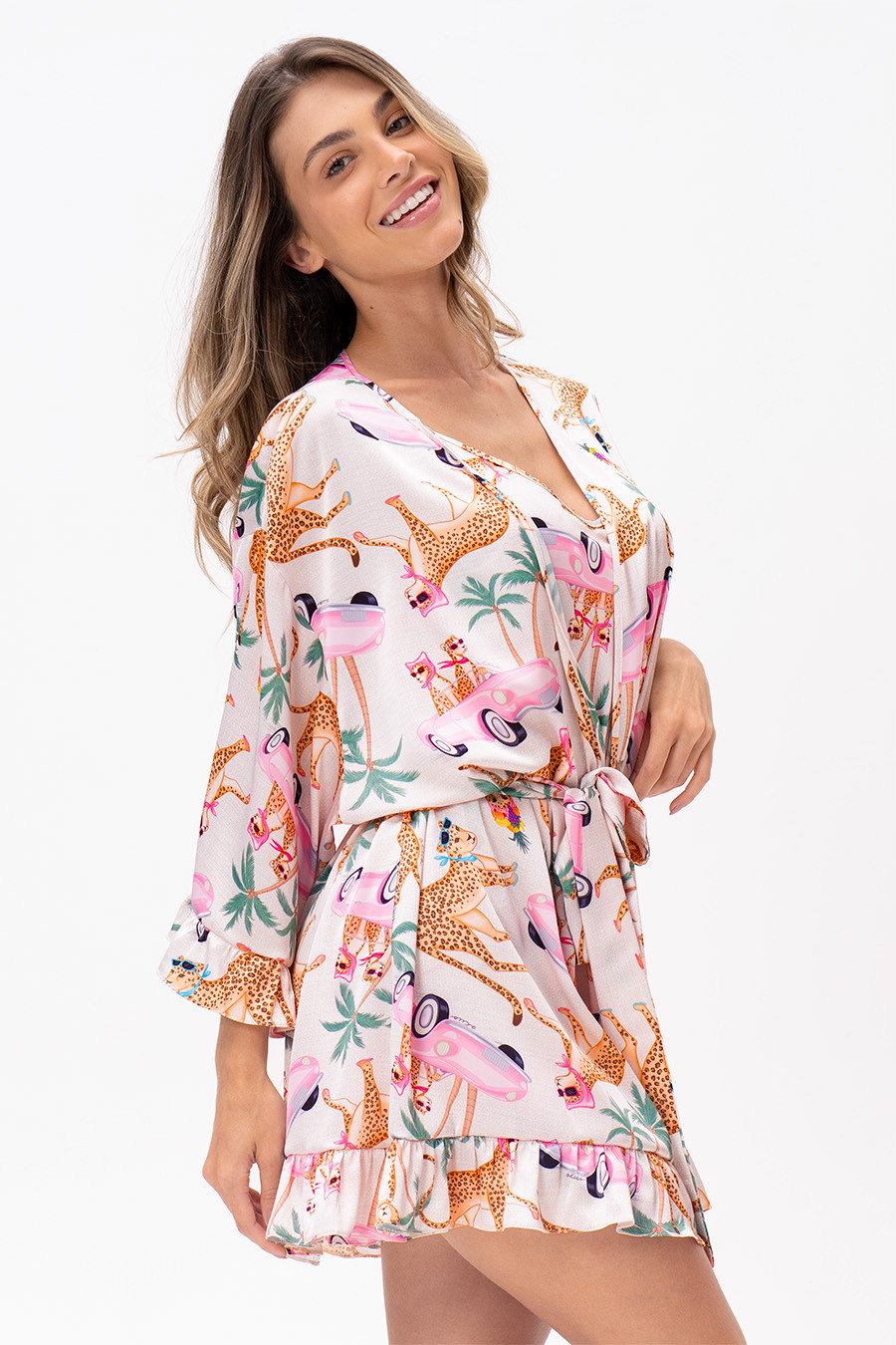 ROBE ACETINADO COM ESTAMPA CALIFÓRNIA