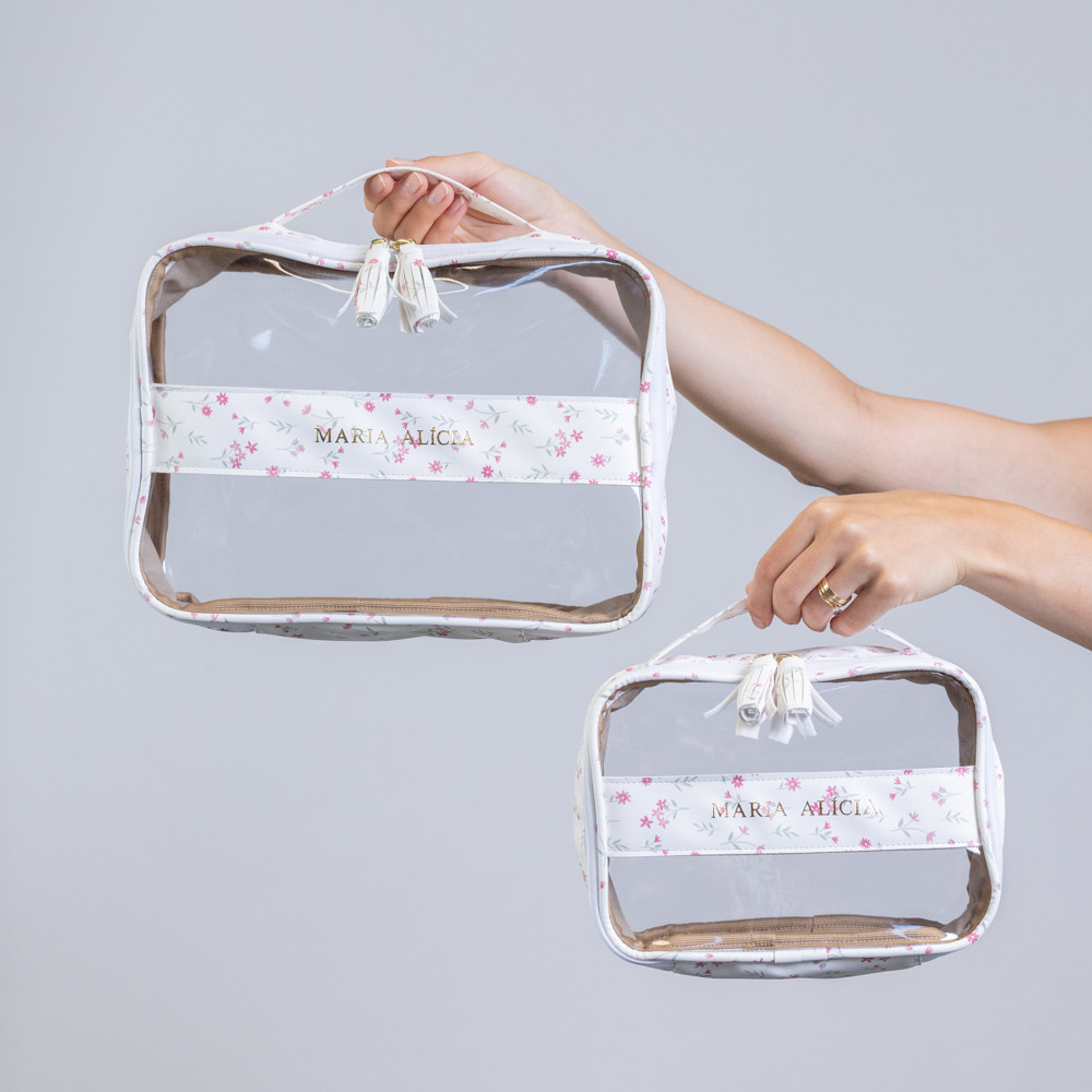 Kit Necessaire Nena P e M Estampa Flor Kit Necessaire Nena P e M Estampa Flor