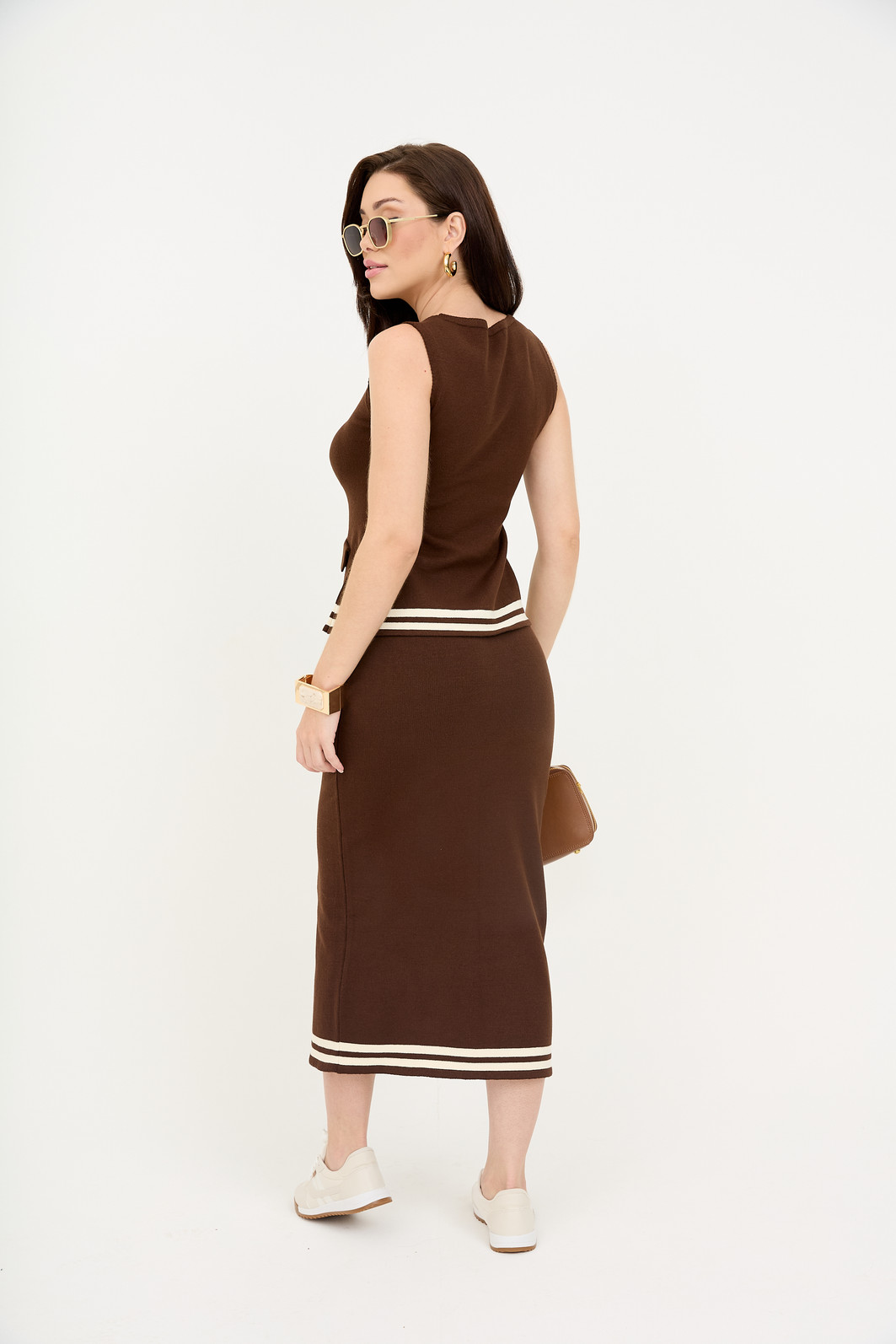 Conjunto com Saia em Tricot Turim - Marrom Conjunto com Saia em Tricot Turim - Marrom