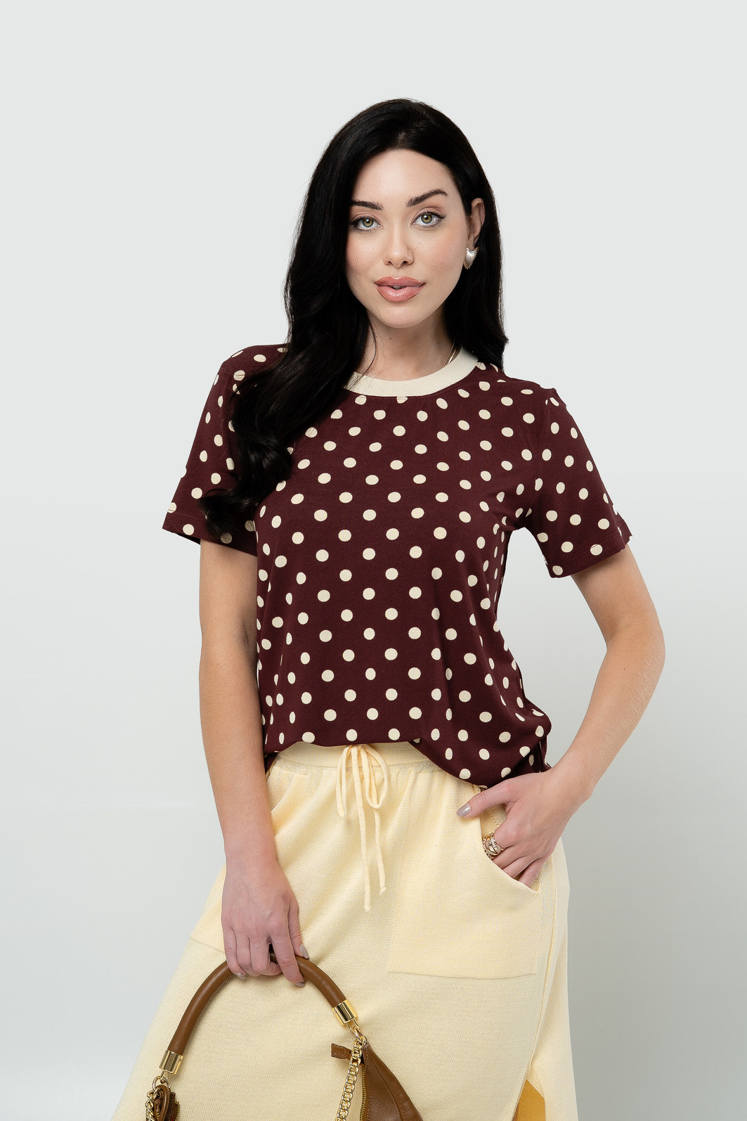 Blusa Poá Gola Redonda - Marrom Blusa Poá Gola Redonda - Marrom