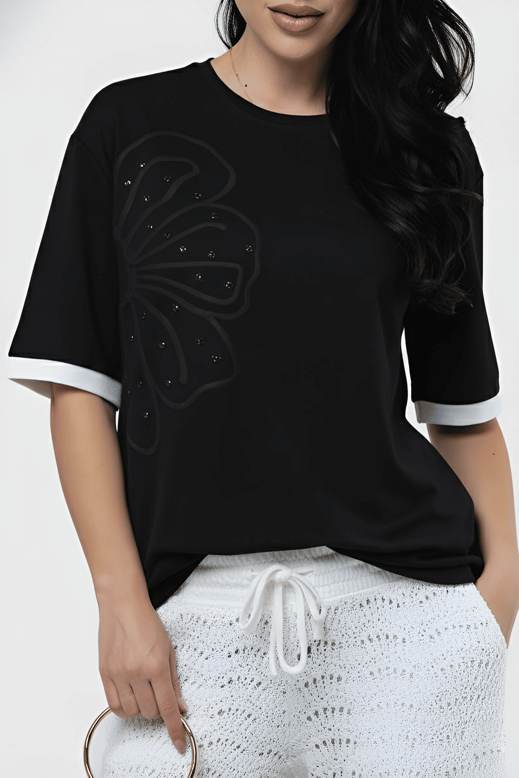 T-Shirt Oversized com Aplicação - Preta T-Shirt Oversized com Aplicação - Preta