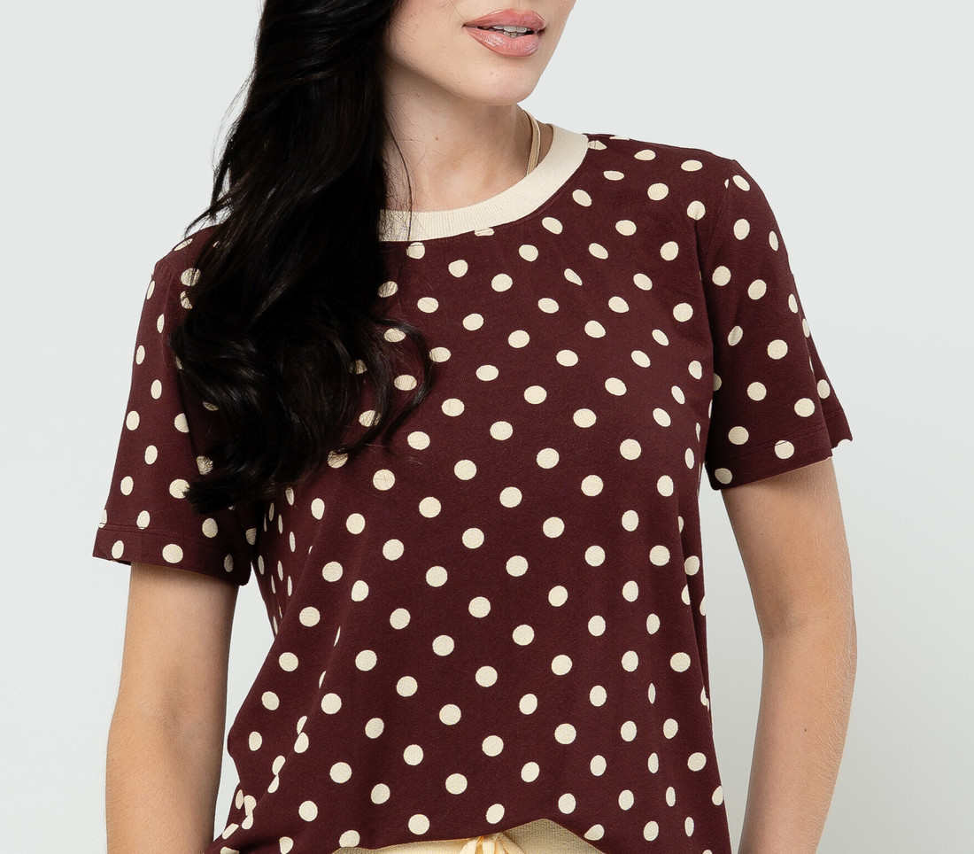 Blusa Poá Gola Redonda - Marrom Blusa Poá Gola Redonda - Marrom