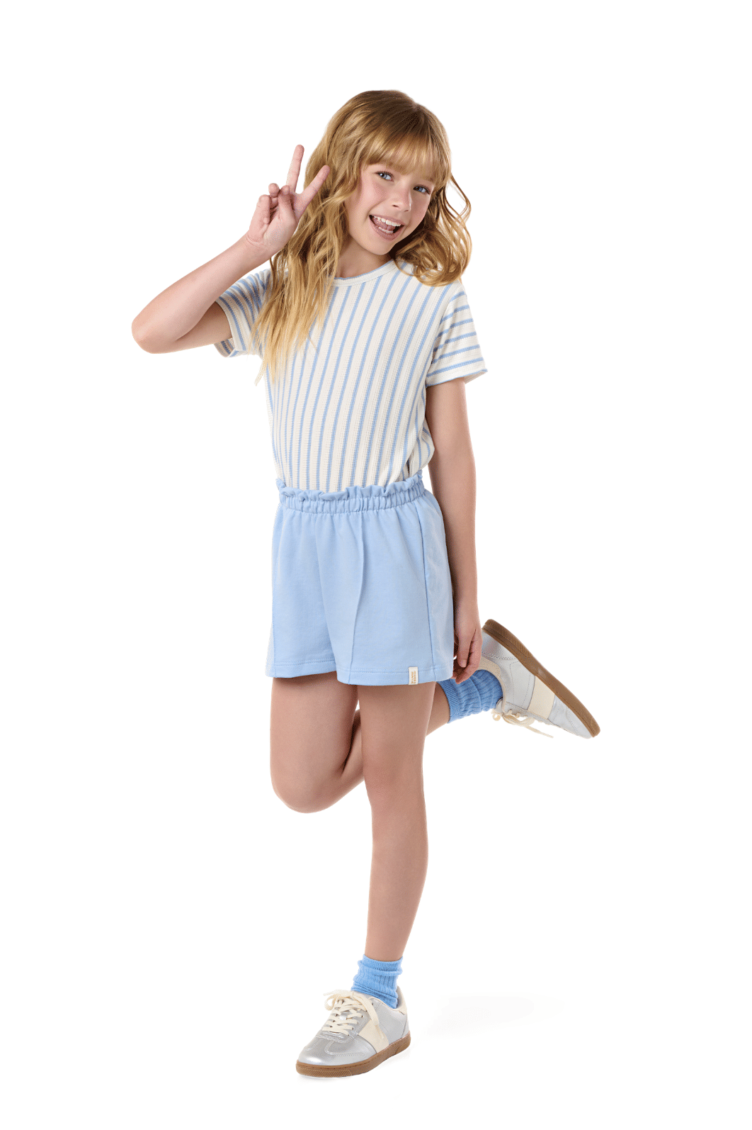 Conjunto menina verão Blusa e Shorts Listrado Moderno e Confortável Conjunto menina verão Blusa e Shorts Listrado Moderno e Confortável