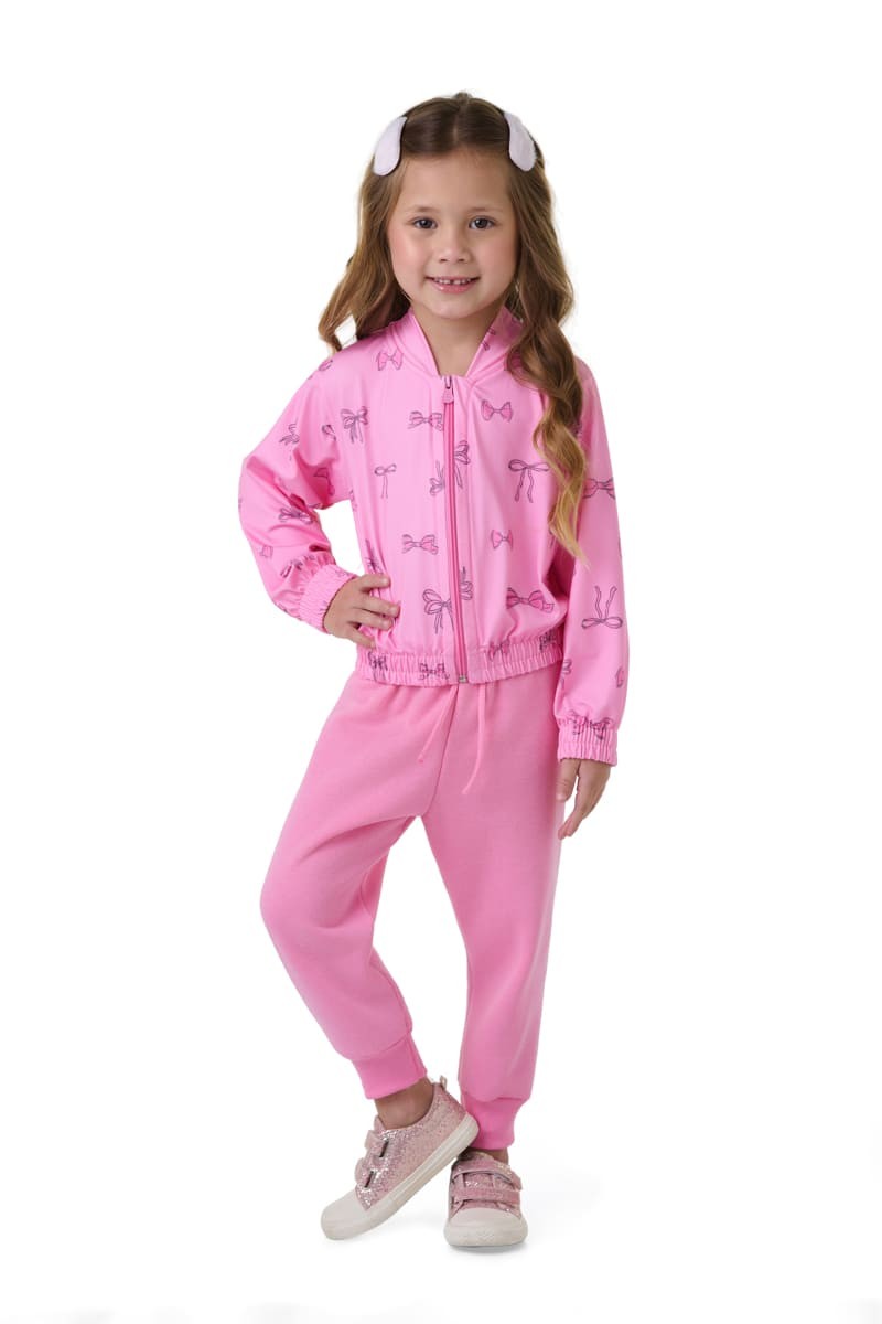 CJ.PP JAQUETA SUPLEX PELUC. ESTAMPADO DE GOLA E REF. E CALÇA C/ PUNHO E CORDÃO